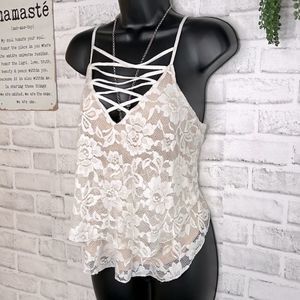 Express Layered Lace Over Cami Crop Top Tank Top Shirt Boho Hippie Size Small